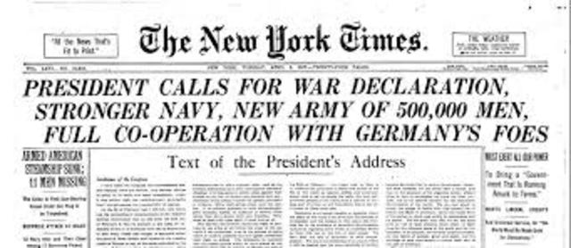 (US) Woodrow Wilson asks Congress for a Declaration of War