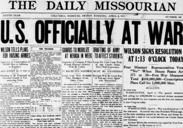 (US) United States Declares War on Germany