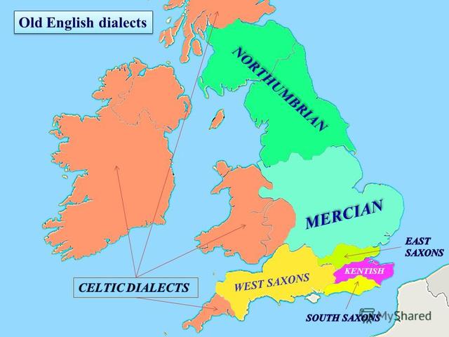 Four major dialects of Old English begin to emerge