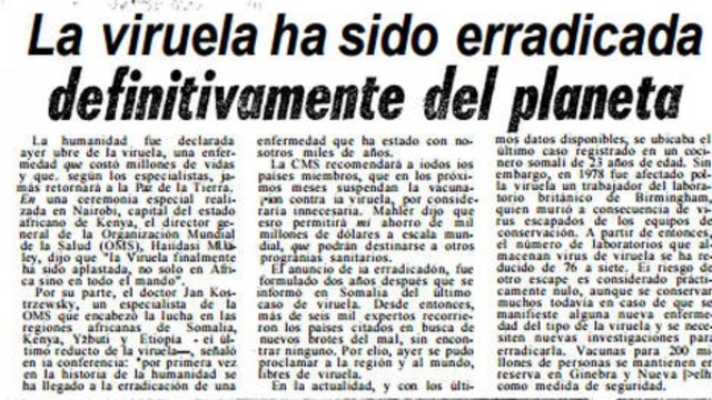 La OMS declara oficialmente la erradicación de la viruela