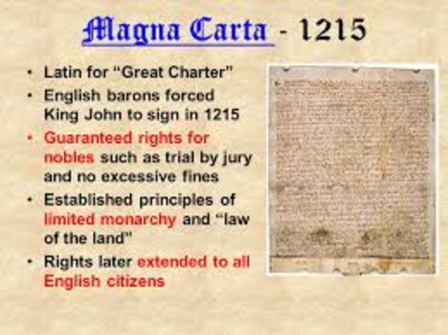 The Magna Carta was signed establishing the foundations of English rights