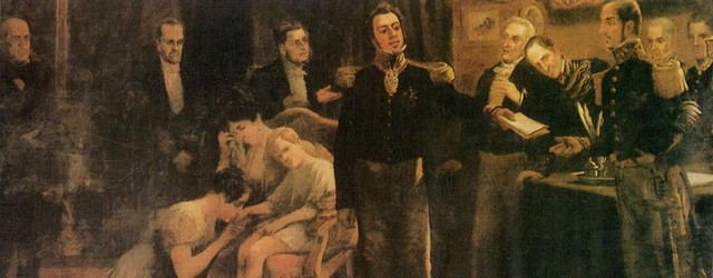 D. Pedro I abdica do trono do Brasil.