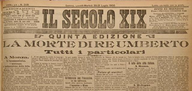 IL RE UMBERTO I VIENE ASSASSINATO