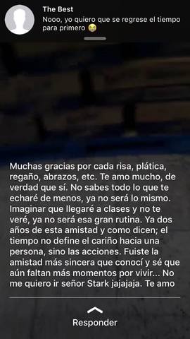 Mensaje de mi mejor amiga a pocos días de salir del bachiller