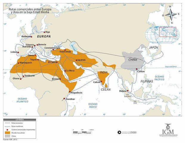 Rutas comerciales de Europa y Asia del siglo