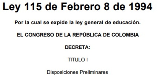 Ley 115 de 1994.  Ley General de Educación