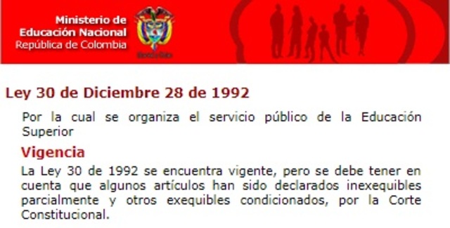 Ley 30 de 1992. Educación Superior