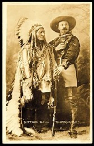 Sitting Bull preforms in Wild West Show with Buffalo Bill Cody