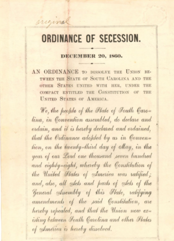 South Carolina Secedes From the Union