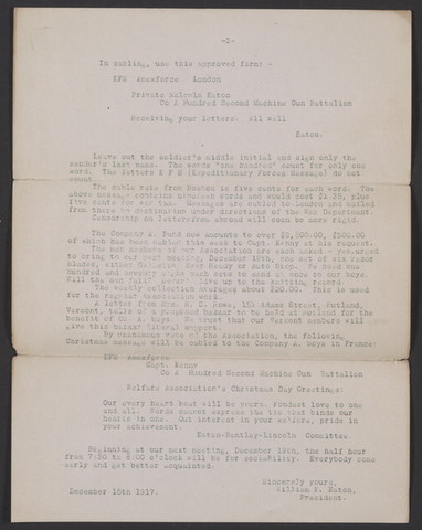 Bulletin #5 of the Welfare Association Co. A, 102nd Machine Gun Battalion