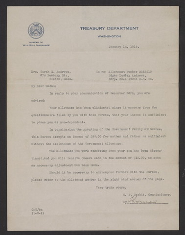 Letter from the Treasury Department