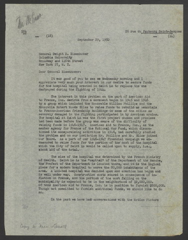 Letter to Dwight D. Eisenhower