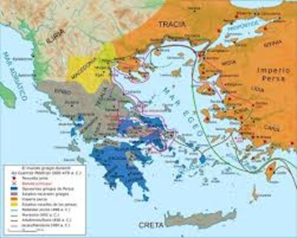 Atenas y otros estados griegos constituyen la liga de delos contra los persas