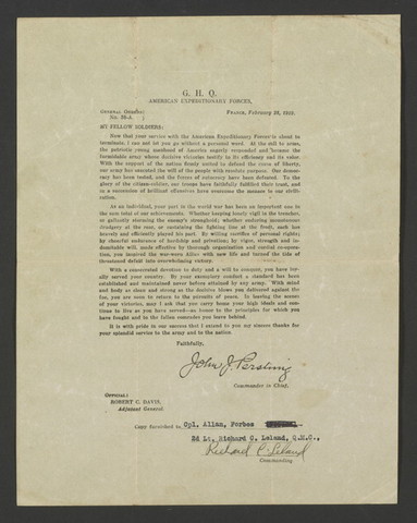 John J. Pershing Congratulations Letter