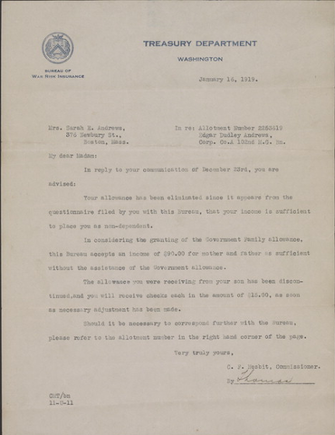 Letter to the Treasury Department