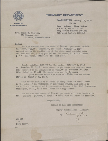 Letter from the Treasury Department