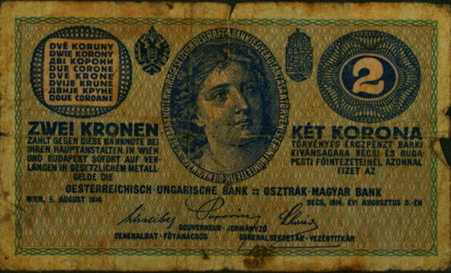 Legal tender for 2 Kronen [crowns] charged against the bank of Austro-Hungary