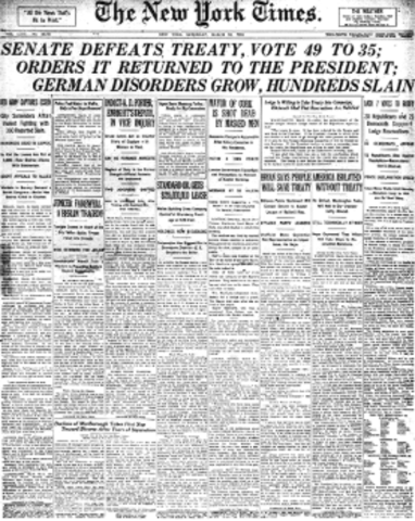 (US) The U.S. fails to accept the Treaty of Versailles