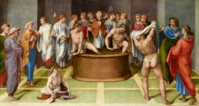 Gerolamo Genga, Sant’Agostino battezza i catecumeni, 1516-1518, olio su tavola,Bergamo, Accademia Carrara