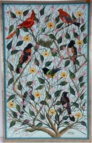 Variety Of Song Birds In Blooming