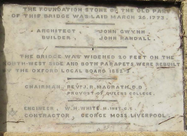 Foundation stone of the old part of Magdalen Bridge was laid