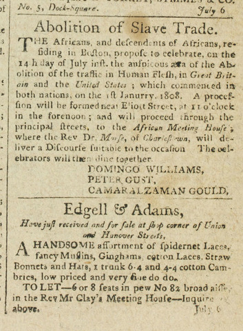 Congress abolishes African slave trade