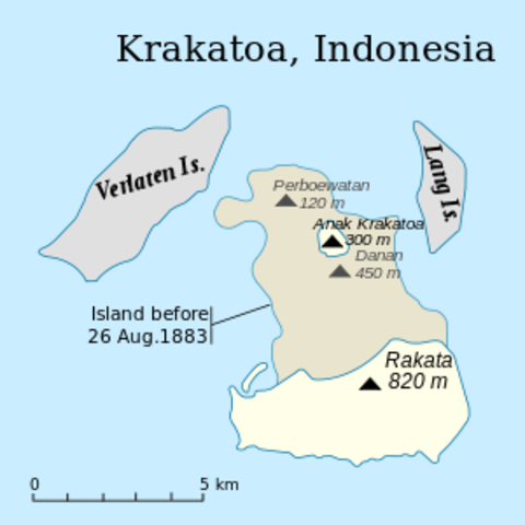 1883 violent explosion of Krakatoa volcano