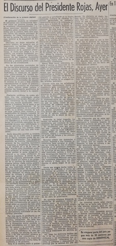 El discurso del Presidente Rojas.