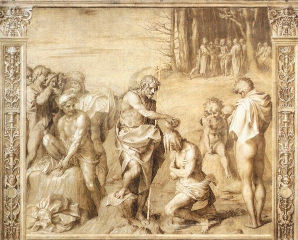 Andrea del Sarto, Battesimo delle moltitudini, monocromi del Chiostrino dello Scalzo, via Cavour
