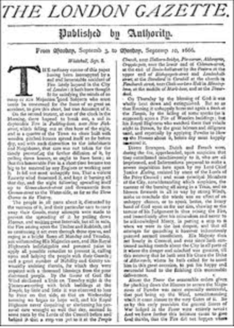 INDUSTRIAL AGES (1700s-1930s) NEWSPAPER — THE LONDON GAZETTE (1640)