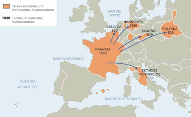 Oleada de revoluciones de:  caracter liberal:  España y Francia.