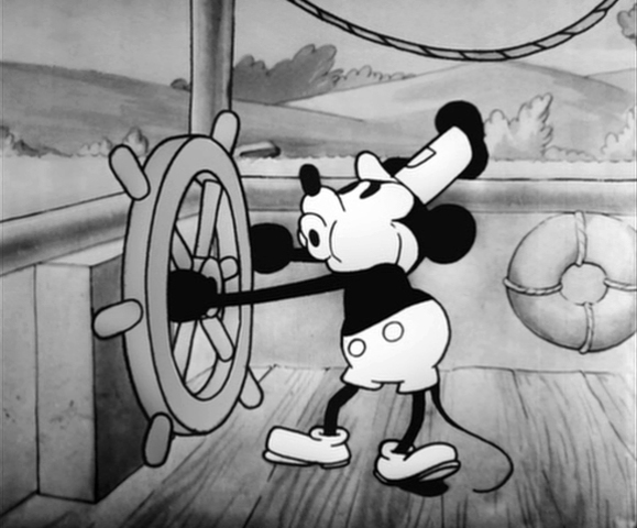 Mickey Mouse appears on Steamboat Willie