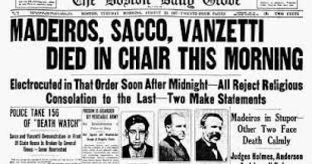 Sacco and Vanzetti are executed