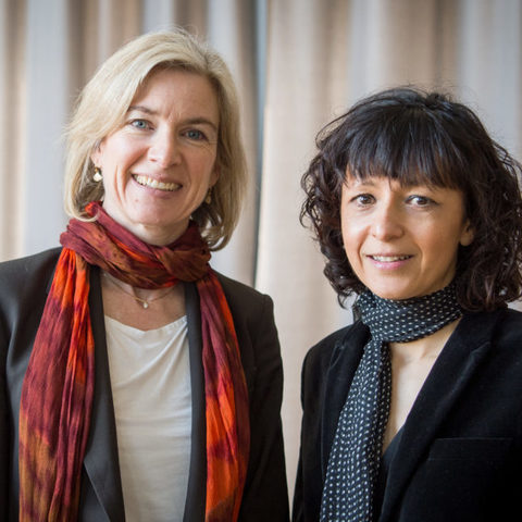 Jennifer Doudna en Emmanuele Charpentier ontwikkelen het CRISPR-Cas9-systeem dat bruikbaar is voor het redigeren van DNA