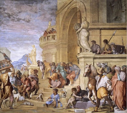 Andrea del Sarto, Tributo a Cesare, 1521, pittura a frescoPoggio a Caiano, Villa Medicea