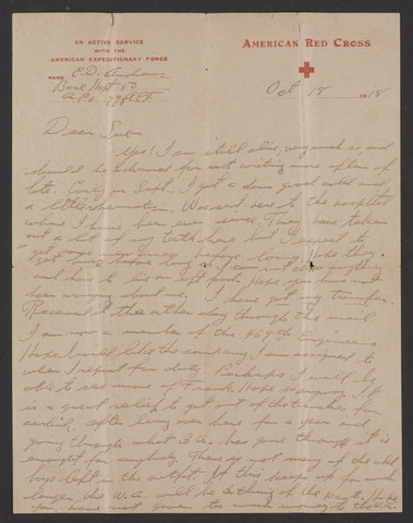 Letter on Red Cross stationary from Edgar D. Andrew to his sister, Sue
