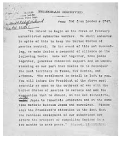 The Zimmermann telegram is revealed to the U.S.