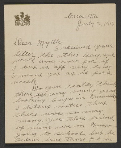 Letter to Myrtle from Henry McNutt