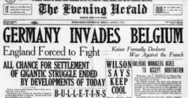 Germany invaded Belgium and War was declared in many areas