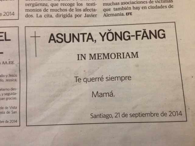 La madre de Asunta recuerda a su hija con una esquela en el primer aniversario de su muerte