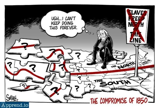The Compromise of 1850 had attempted to create CA as a free state with TX as a slave state and the the federal government to assume it's debt and had proposed for popular sovereignty with NM and UT, and banned slave trade in DC.