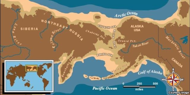 Natives migrate through Bering Strait into North America