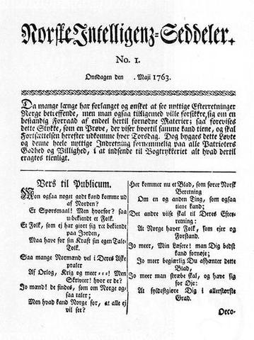 Intelligentz-Seddeler; fyrste avisa i Noreg