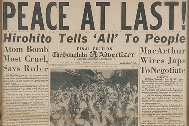 Japan surrenders, this becomes known as V-J Day, or Victory over Japan day.