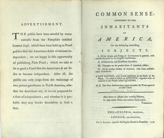 "Common Sense" published by Thomas Paine
