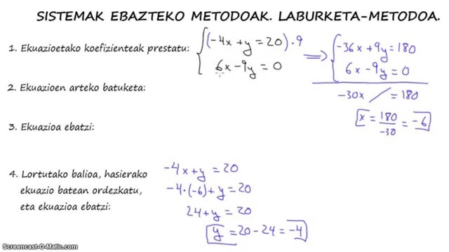 Ekuazio sistema linealak. Ebazpenak. Metodologia