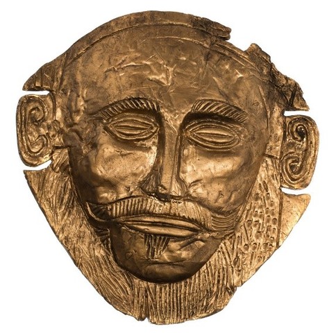 Máscara de Agamenón, encontrada en la acrópolis de Micenas  (fecha aproximada siglo XV a.C.)