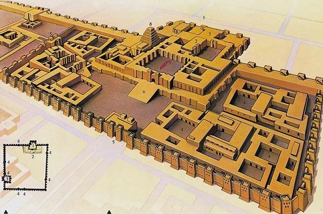 Palacio del Rey Sargón II en la ciudad de Khorsabad, durante el Imperio neoasirio (fecha aproximada 706 a.C.)