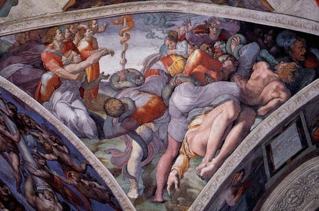 Michelangelo,Sistina,Adorazione del serpente,1511-12