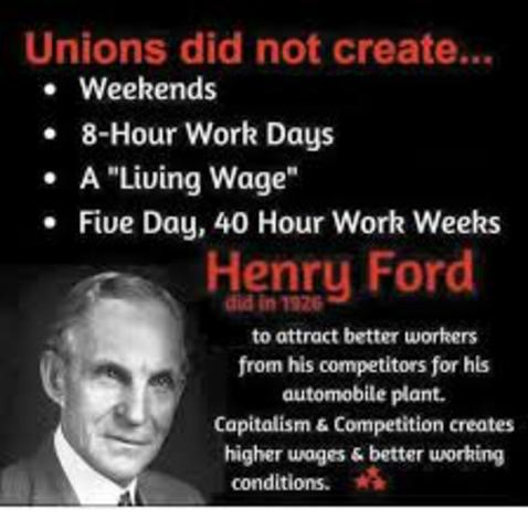 The Ford Motor Company announces the creation of a 40 hour work week